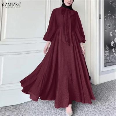 Lässiges muslimisches Damenkleid mit Rundhalsausschnitt, weitem Schnitt und langen Ärmeln