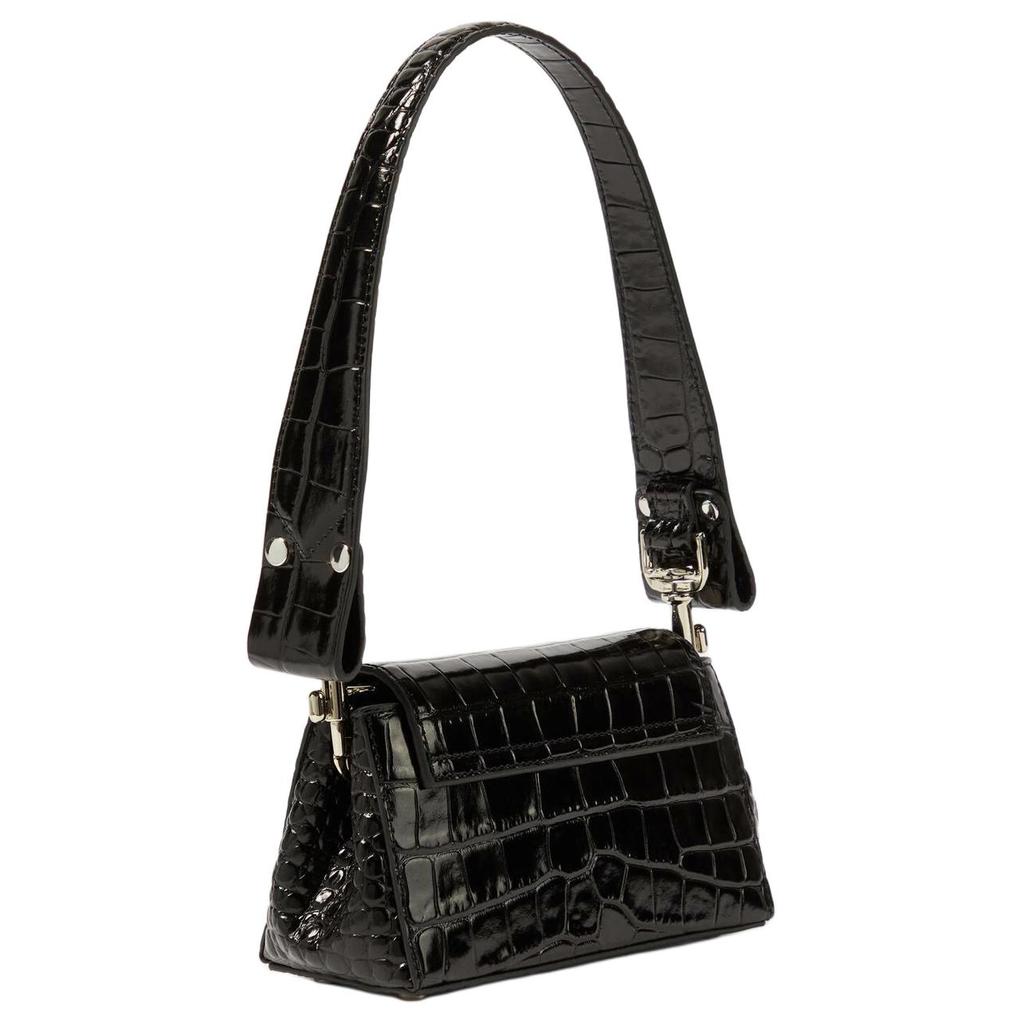 VIVIENNE WESTWOOD Silver Metal Accessories Crocodile Pattern Embossed Leather Shoulder Bag Women Shoulder Bag Black 46030001WL0098N401