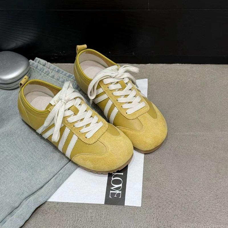 

Leather women s spring new versatile height-increasing casual shoes retro sports board shoes 35 жёлтый