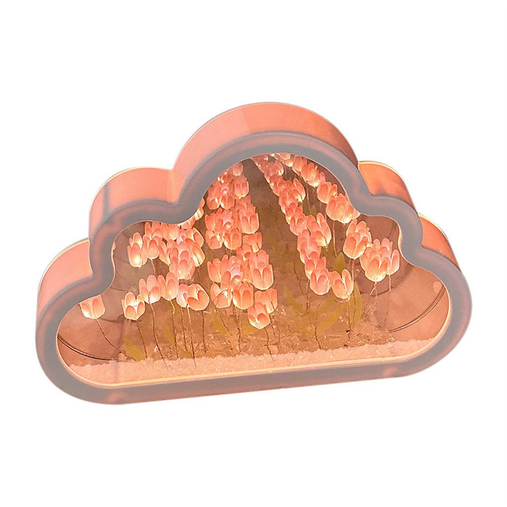 Tulip Cloud Mirror Night Lights 20 Pink Flowers Plastic Built In Batteries DIY Cloud Mirror Tulip