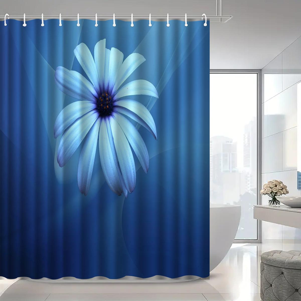 

Elegant Blue Daisy Print Shower Curtain - Glossy Finish, Polyester, Includes Hooks, All-Season Modern Bathroom Decor W90xH180cm