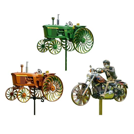 Skeleton Riding Motorcycle Wind Spinner Decoration Metal Kinetic Tractor Windmill Sculpture Outdoor Garden Yard Patio Lawn Decoration
