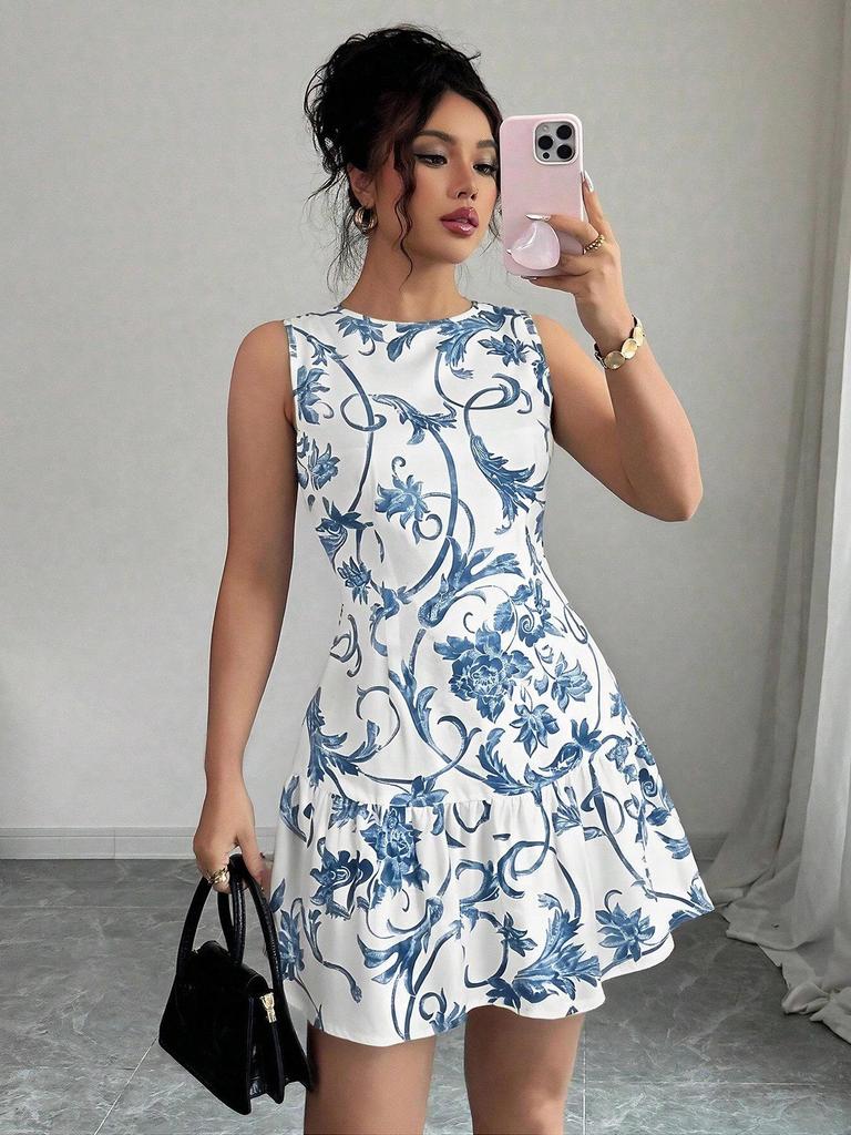 European American Retro Floral Camisole Short Dress: Sleeveless Vacation Style