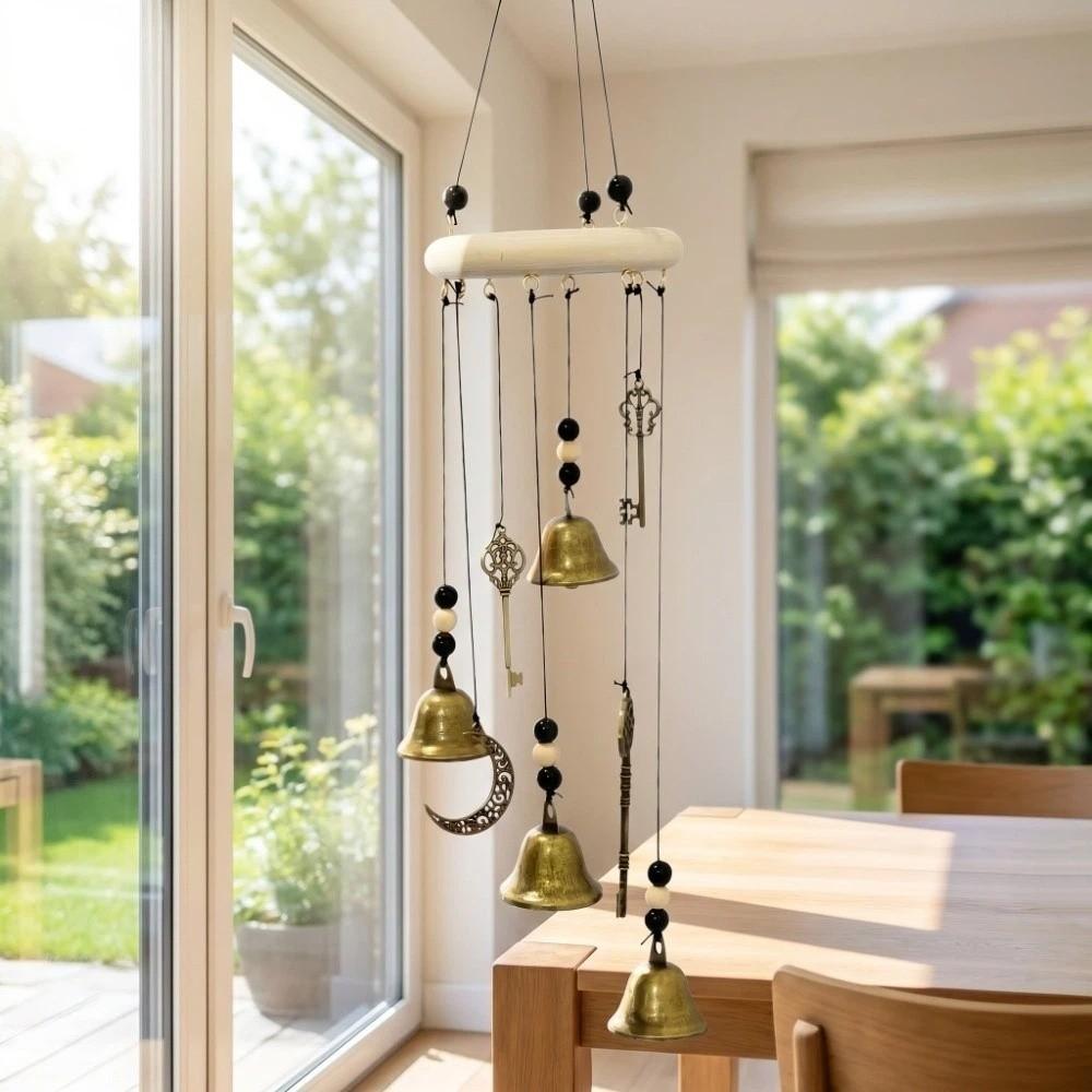 Key Star Bell Retro Distressed Wind Chime Wicca Pagan Style Bell Crafts Ornaments Blessing Gift