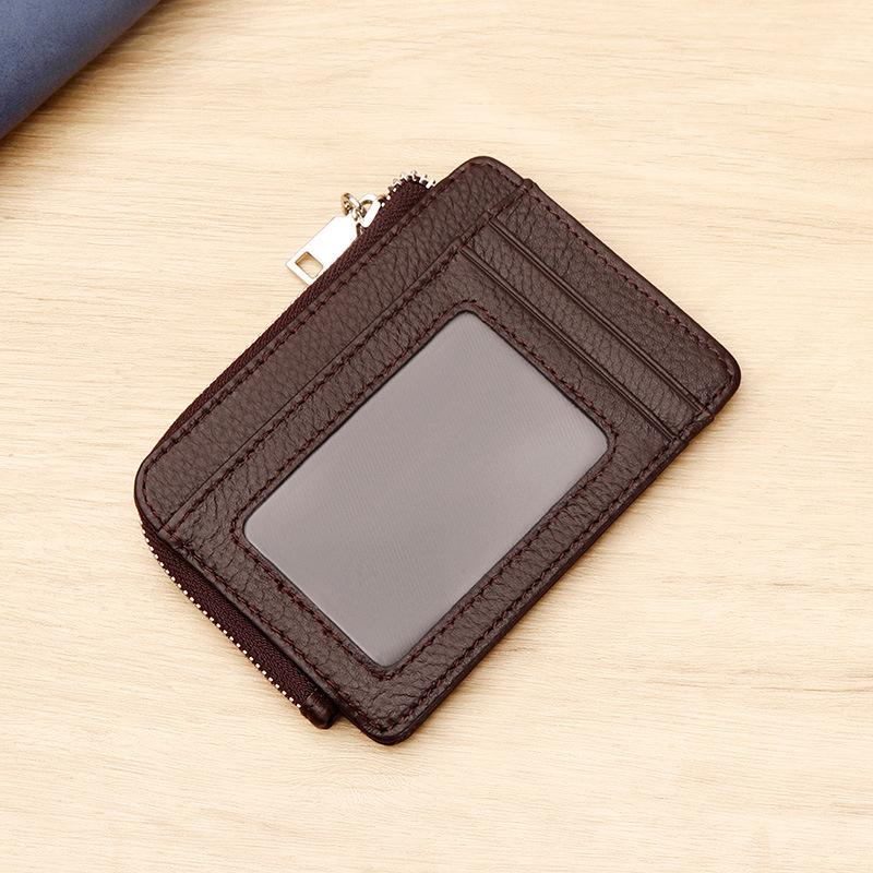 Genuine Leather Slim Card Holder RFID Blocking Zipper Coin Purse with ID Window Unisex Wallet
