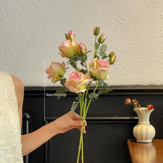 Liu Yifei Inspired Dried Flower Oil Painting - Artificial Rose Bouquet for Living Room or Dining Table Decor