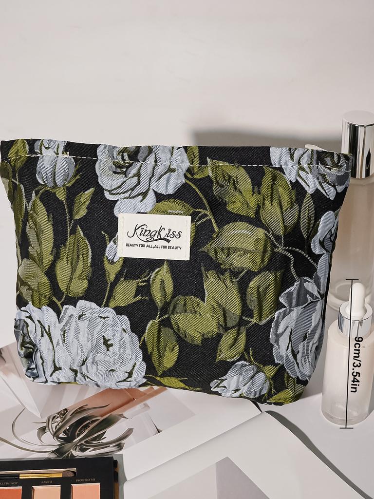 Vintage Flower Women Makeup Storage Handbag Portable Cosmetic Toiletry Organizer Pouch Large Capacity Floral Wash Bag