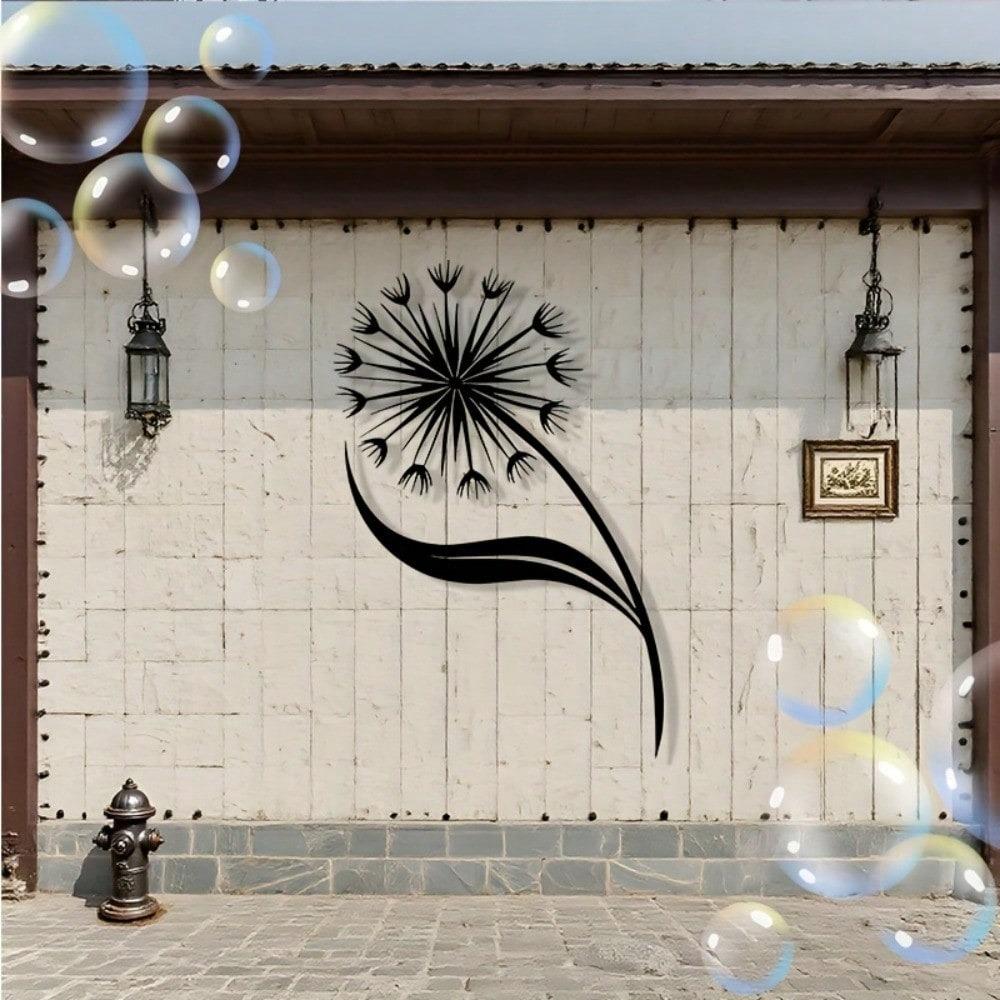 Metal Dandelion Wall Art 2D Black Iron Decor Wind Blown Seed Design for Indoor Outdoor Living Room Bedroom Garden Easy Installation