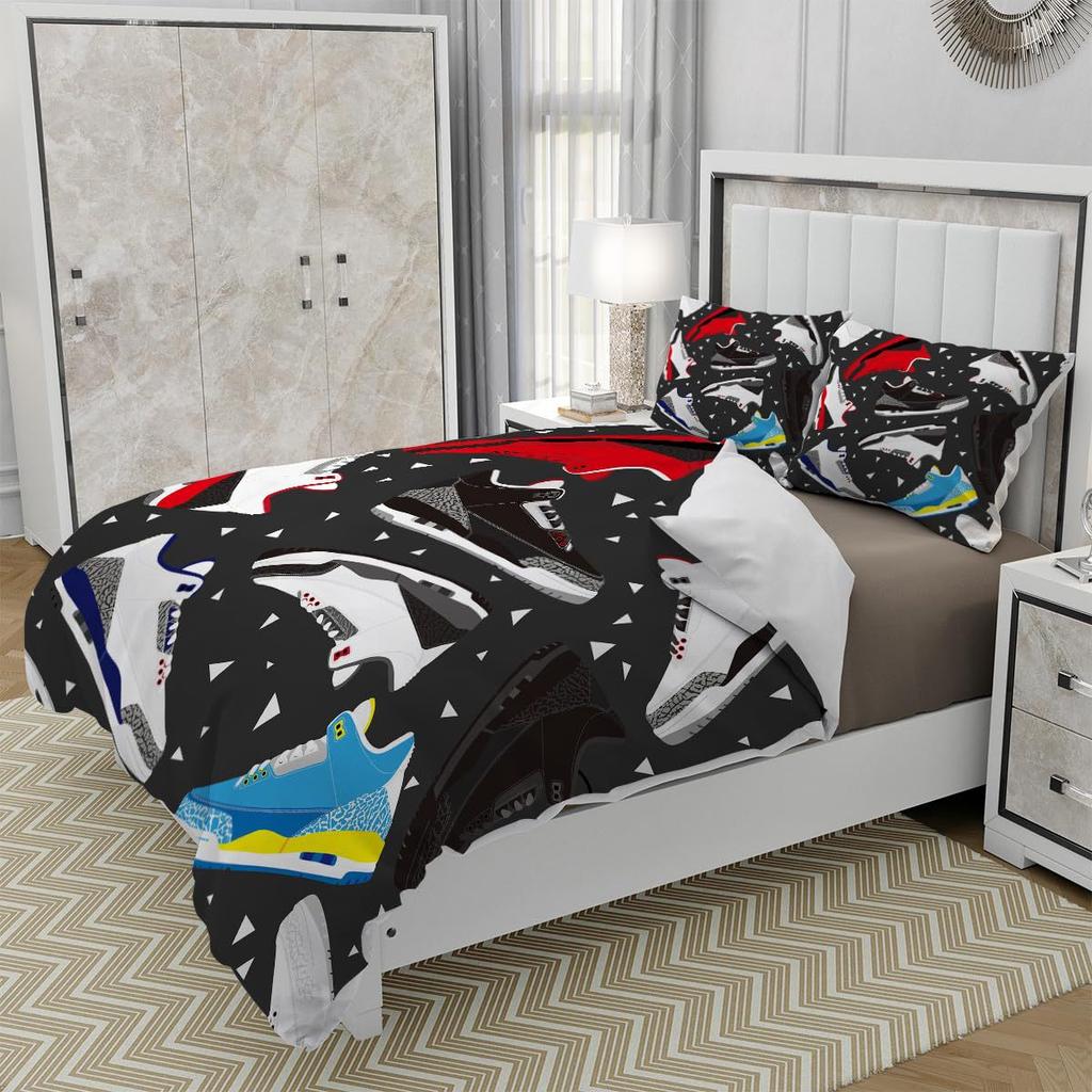 Coole Teenager Basketballschuhe Dreiteiliger Steppdeckenbezug Digitaldruck Bettwäscheset Bettdecke