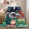 Spirited Away Iconic 2D Print Flannel Blanket, Anime Cartoon Figures for Bed, Warm Decor Travel Essentials_LIAN