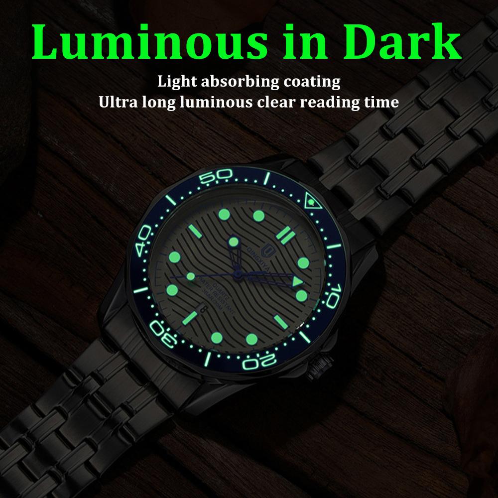 Men's Diver Style Quartz Watch with Luminous Hands Auto Date Waterproof Stainless Steel/Rubber Band Wristwatch