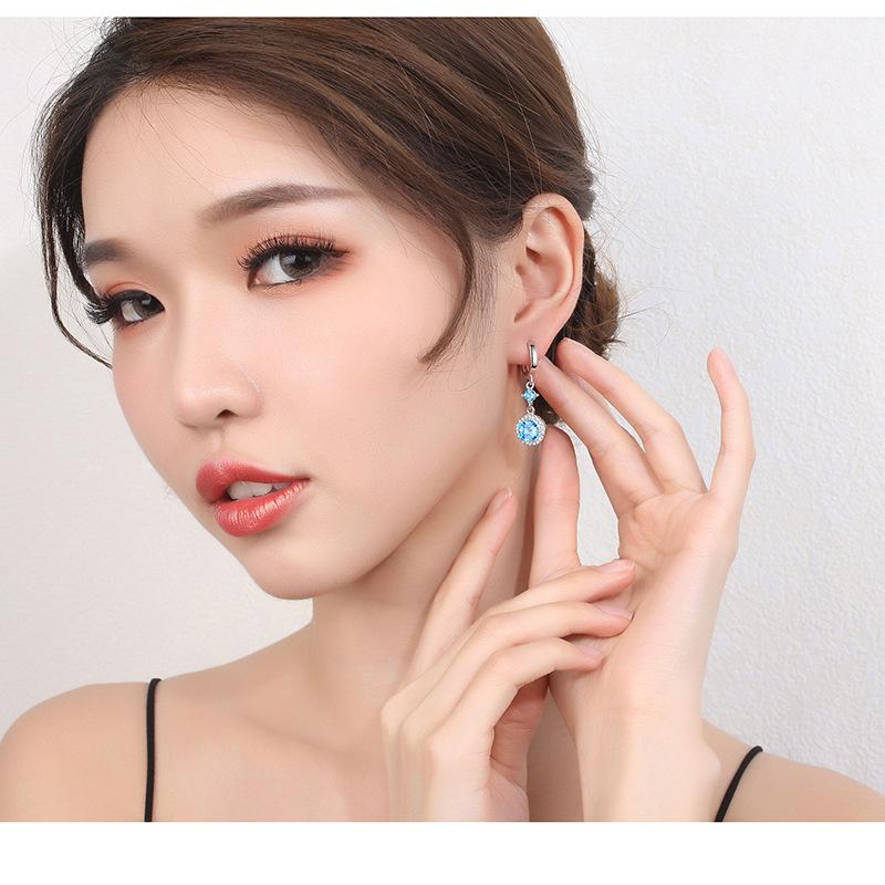 925 Sterling Silver Ear Needle Fashion Hoop Earrings White Crystal Luxury Women's Silver Earrings Wedding Women's Jewelry Gift