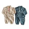 Men's and Children's Double-Sided Fleece Stand Collar Zipper Set: Autumn/Winter Casual and Plus Velvet Sportswear Two-Piece.