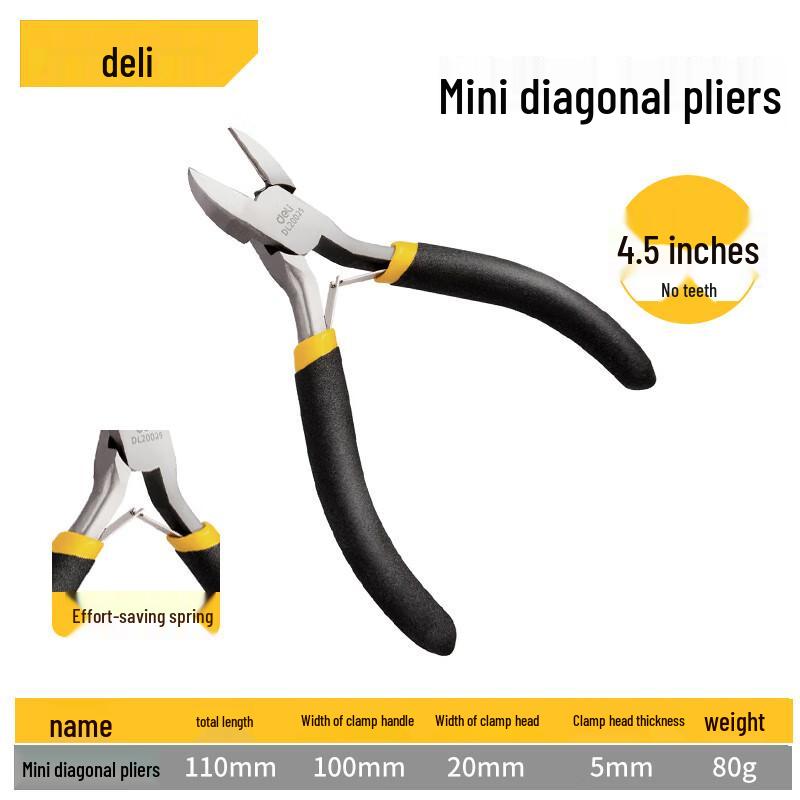 

Deli Precision 4.5 Mini Diagonal Pliers - High Carbon Steel, Thin Blade Side Cutters, Angled Design DL20025