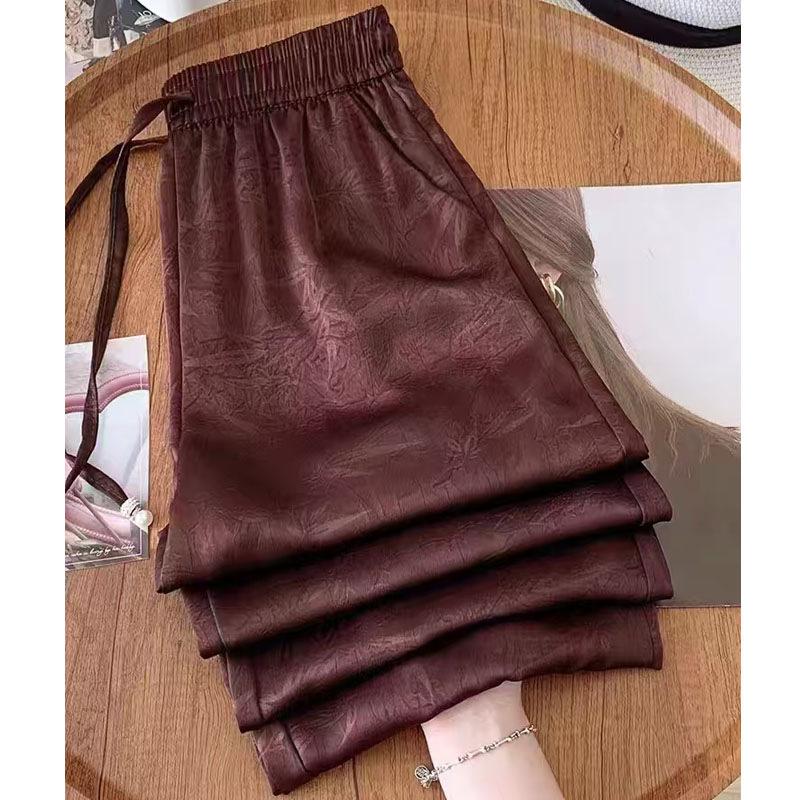 Women's High Waist Wide Leg Pants Drawstring Trousers Straight Leg Jacquard Vintage Casual Spring Long Pants