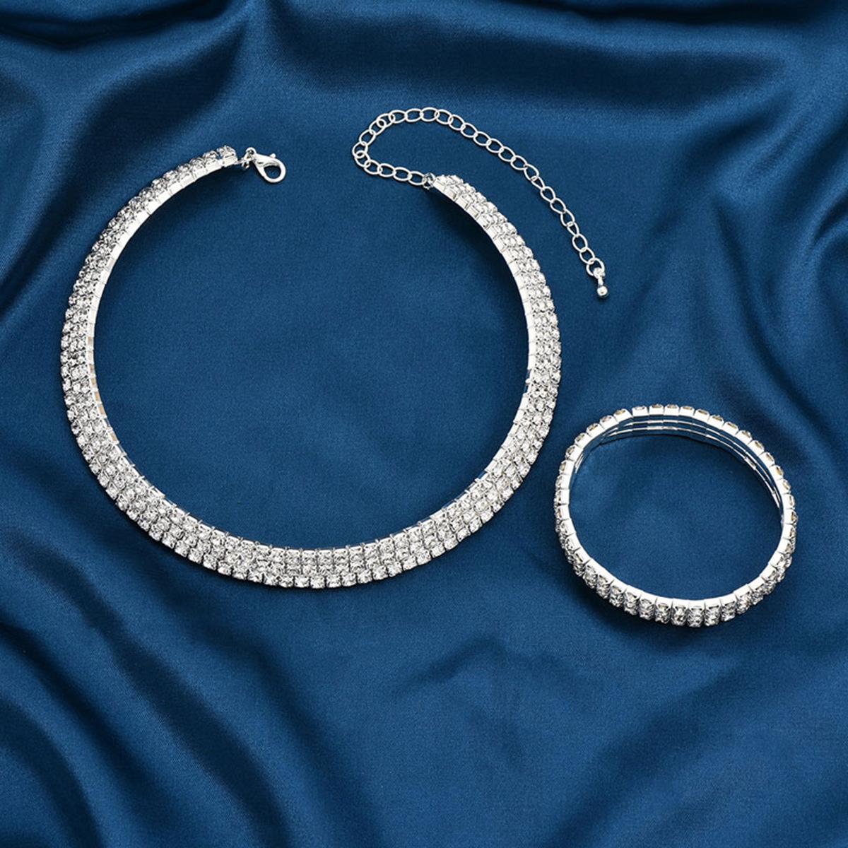 

Европейский и американский роскошный трехрядный чокер и браслет, усыпанные бриллиантами, для женщин