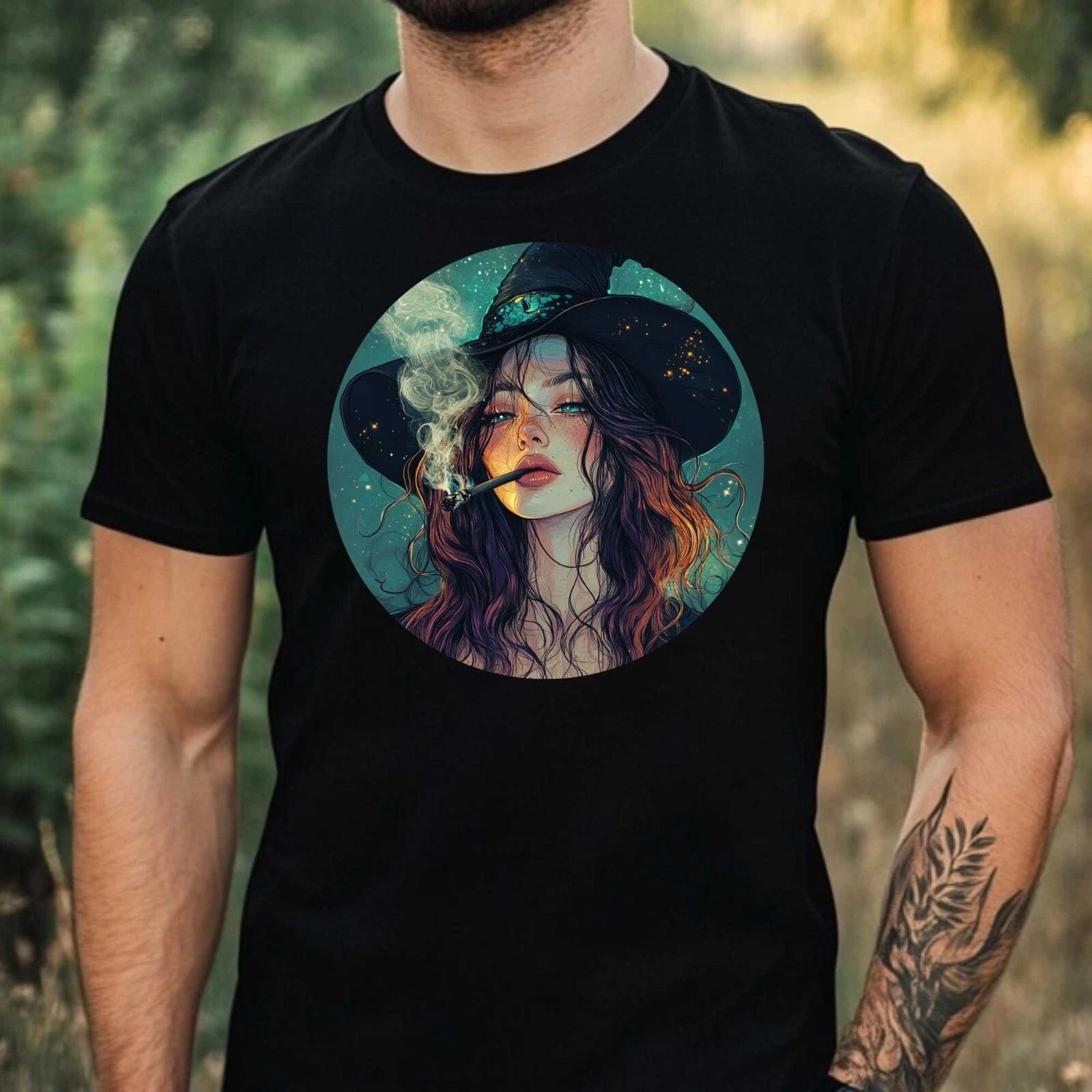 T-Shirt Herren Hexe Raucht Motiv Baumwolle Größe XS bis 5XL XXXL
