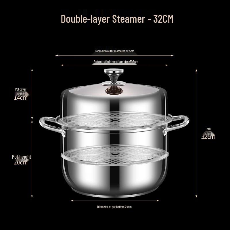 Zhuchuang Jingpin 32cm 2-Layer 201 Stainless Steel Steamer Pot