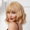 Synthetic Hair Yellow Blonde Wigs for Women Short Wavy Curly Wig with Bangs Water Wave Wig Daily Girls Cosplay Halloween Party