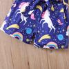 Girls 2 Piece Outfit 1-8Y Pink Unicorn Print T-Shirt with Shorts Set Kids Ruffle Sleeve Summer Clothing Sets