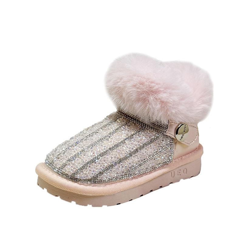 Snow boots female treasure 2025 winter new velvet thickened warm baby girl winter shoes princess non-slip soft sole girl