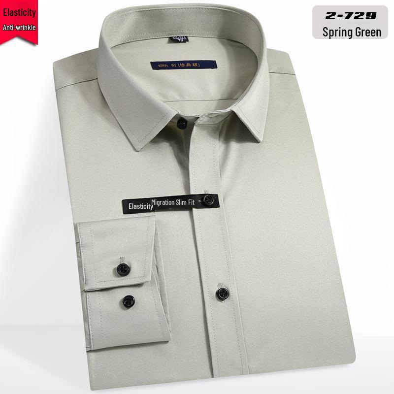 Men's Slim Fit Long-Sleeve Business Shirt with Pocket - Solid Color for Spring and Autumn