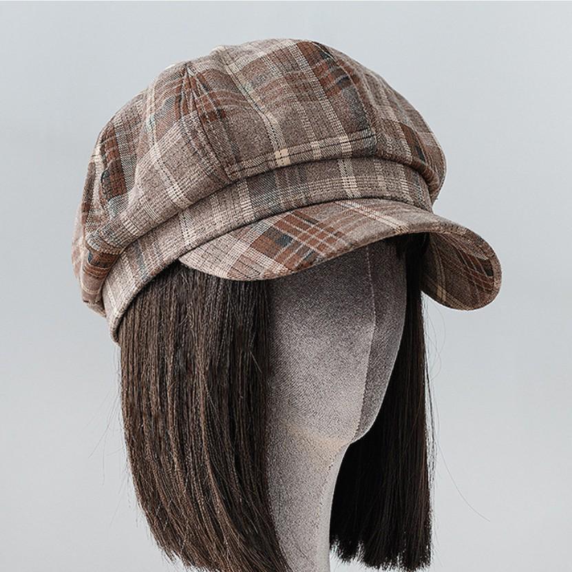 

Женский берет в клетку в стиле ретро: Британская шляпа художника, Модная кепка-утка, Кепка Айви для уличных танцев, Дизайн для маленького лица. M (56-58cm)