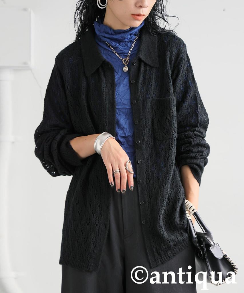 Antiqua Openwork Knit One Size Black Women's Shirt, PYA-00021, 05,