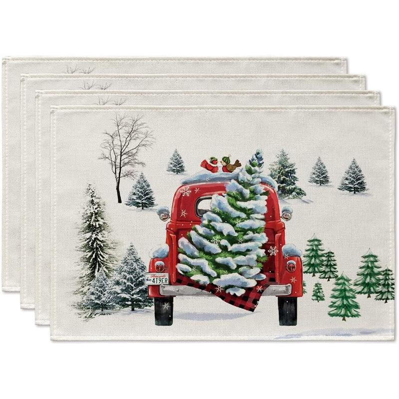 New Christmas Linen Square Placemat - Festive Party Tablecloth Decor, Beautify Coffee Table Mat.