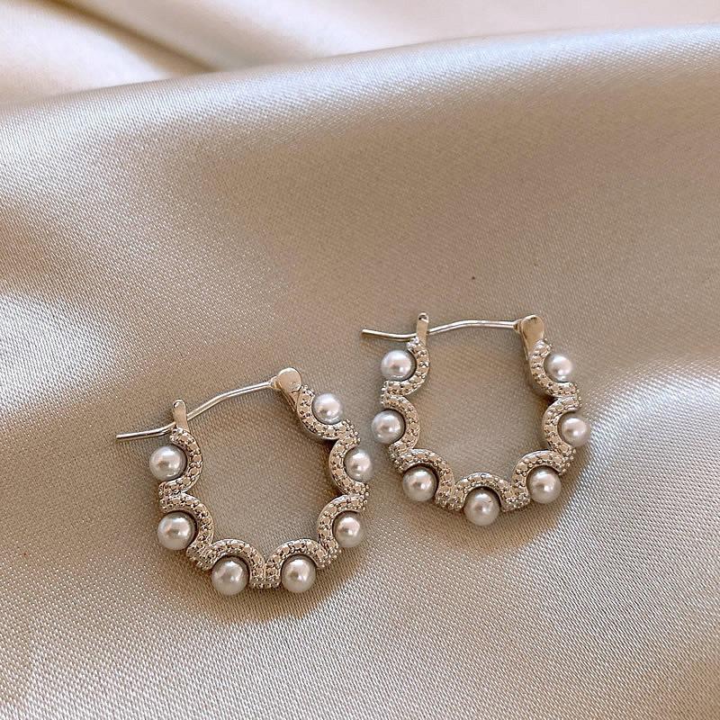 Real Gold Plated 925 Silver Needle Earrings, Natural Freshwater Pearl Flower Drop Earring, Elegant Floral Dangle Stud Earrings For Women Wedding Party