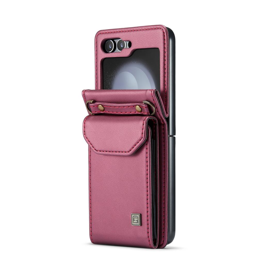 Crossbody Wallet Vertical Cards Solt Lanyard Leather Case For Samsung Galaxy Z Flip 5 5G ZFlip5 Purse Pocket Bag Strap Cover