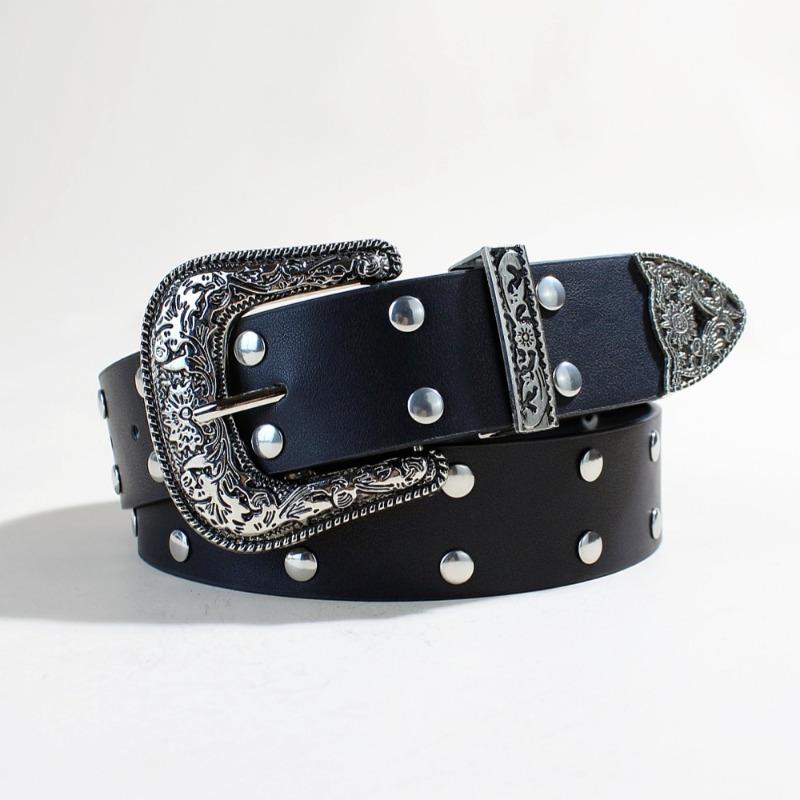 New European American Retro Studded Belt | Trendy Punk Style Unisex Accessory, Fashionable Waistband for Jeans & Outfits 105cm