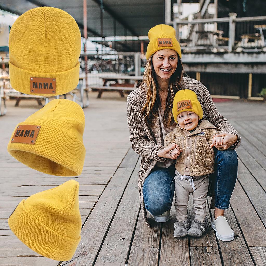 2022 new autumn and winter acrylic wool pullover hat European and American hip hop leather label women's knitted hat