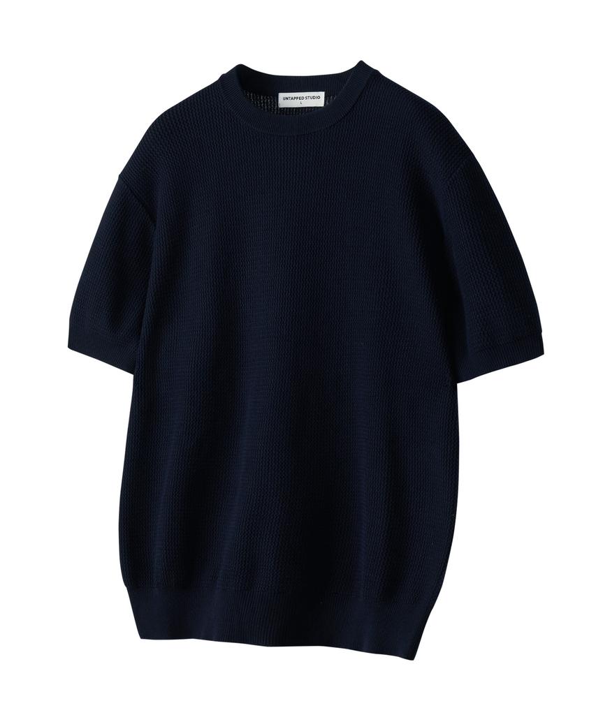 UNTAPPED STUDIO [2Pack] Linen Crochet Round Stripe Short Sleeve Knit 5 Colors (Type B)