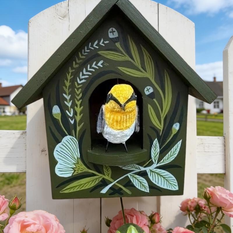 Kinetics Birdhouse Wall Art Decors with Rotating and Swaying Bird Creating Moving Shadows for Magically Room Ambiances Decors