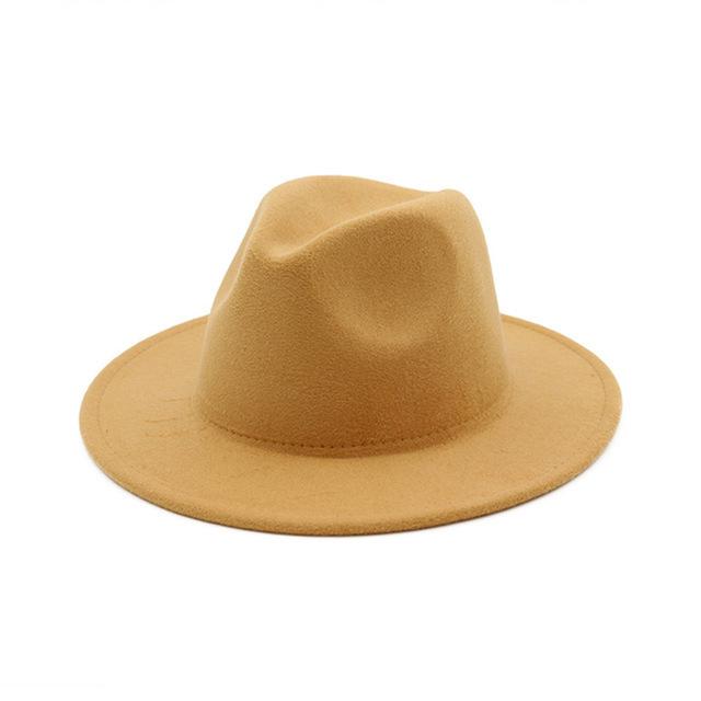 Women'S Black Elegant Wide Brim Fedora Flat Panama Hat Cap Wide Brim Autumn Hat Elegant Imitation Wool Camel Winter Caps