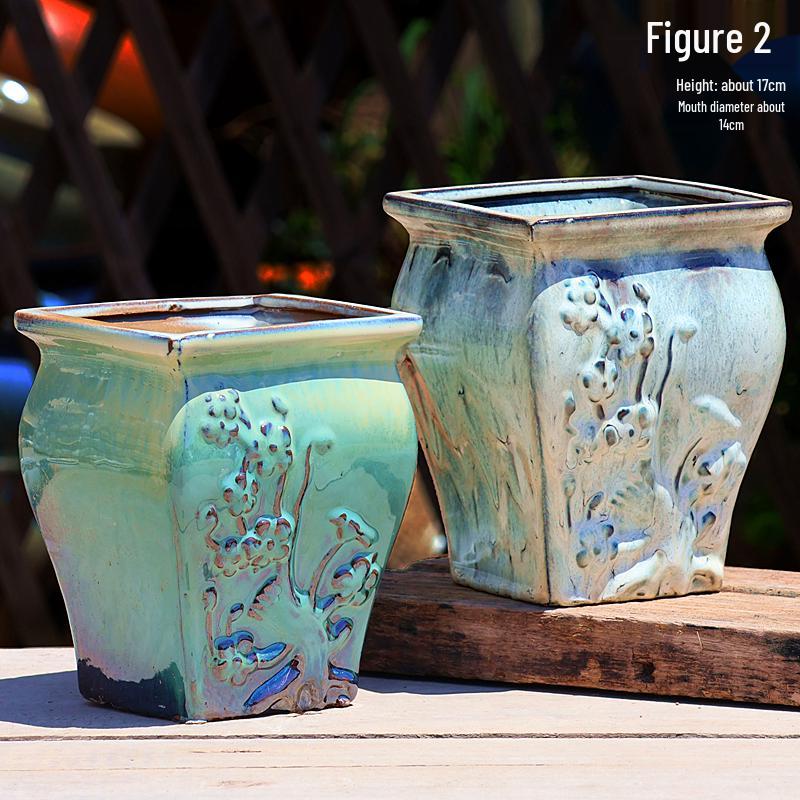 Handmade Terracotta Succulent Pot, Large Square with Gloss Glaze and Breathable Design.