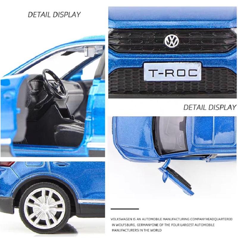Volkswagen T-ROC SUV Simulation Diecast & Toy Vehicle Pull Back & Doors Open RMZ City 1:36 Alloy Car Model Gifts For Children