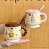 Cute Ceramic Mug Couple Cartoon Drinking Water Cup with Lid Spoon Office Coffee Cup Birthday Gift