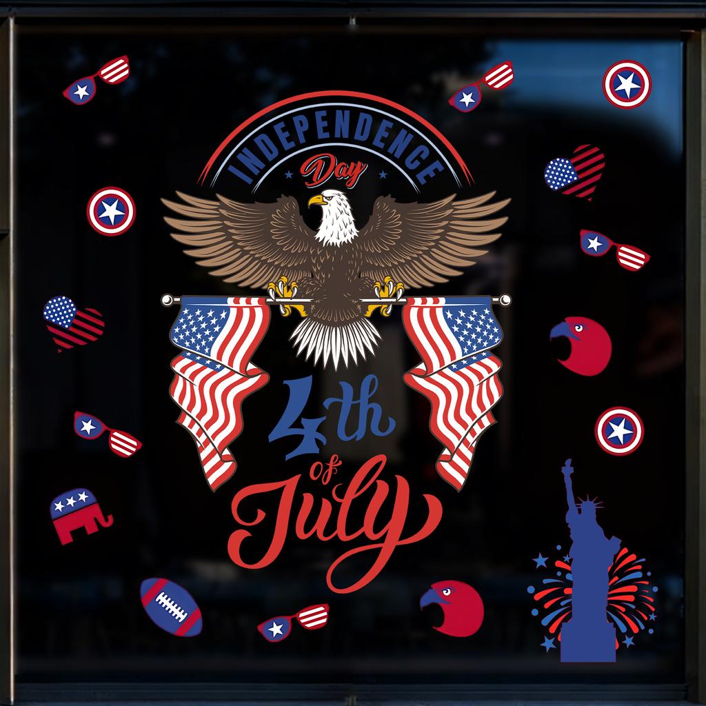 White-headed Eagle Statue of Liberty Glass Stickers for Bedroom, Living Room, Bathroom and Windows