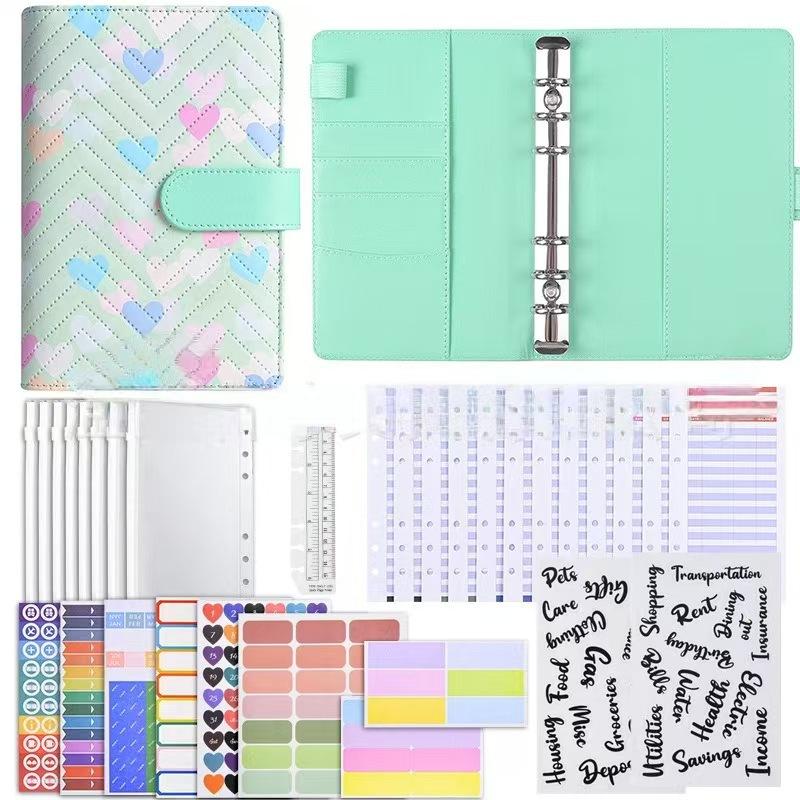 A6 PU-Leder Binder Economy 6-Ring Notizbuch, Stilvolles Design, Persönlicher Notizbuch-Binder Einband, Kann zur Aufbewahrung von Bargeld-Budget verwendet werden