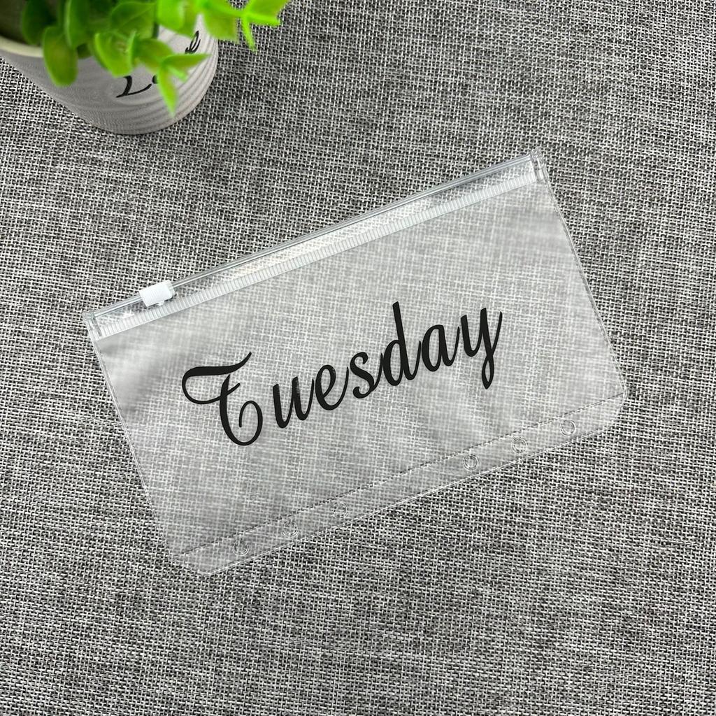 WTEMPO 7PCS A6 PVC Zipper Clear Envelope Bags Reusable Gift Bags Storage Pouches File Holders for Office Home Store Use Monday To Sunday Printed