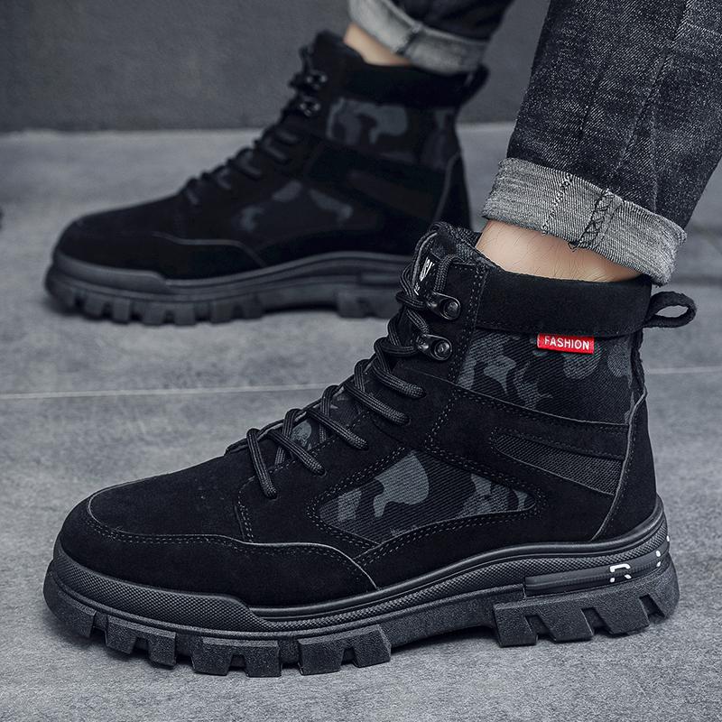 Fashion Men's high top boots outdoor hiking boots and ankle shoes black motorcycle boots autumn winter high top classic motorcycle shoes