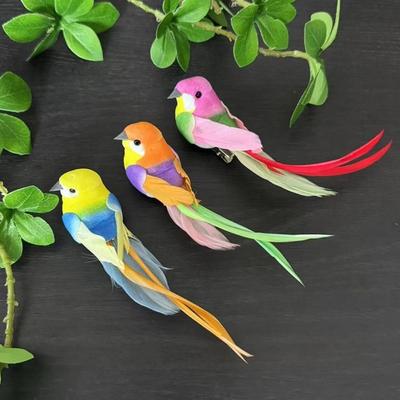 6pcs Colorful Simulation Birds Photography Props Long-haired Sparrow Artificial Foam Feathers Birds Home Decor with Clip