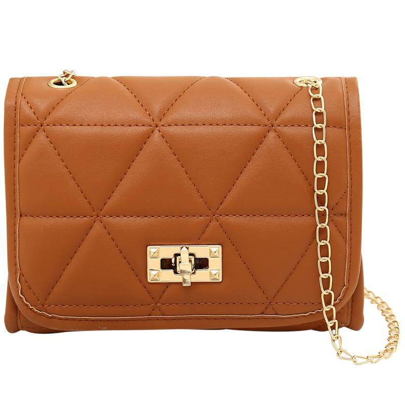 Rhombus Embroidered Lock Chain Small Square Bag, a New Versatile One-shoulder Messenger Women's Bag