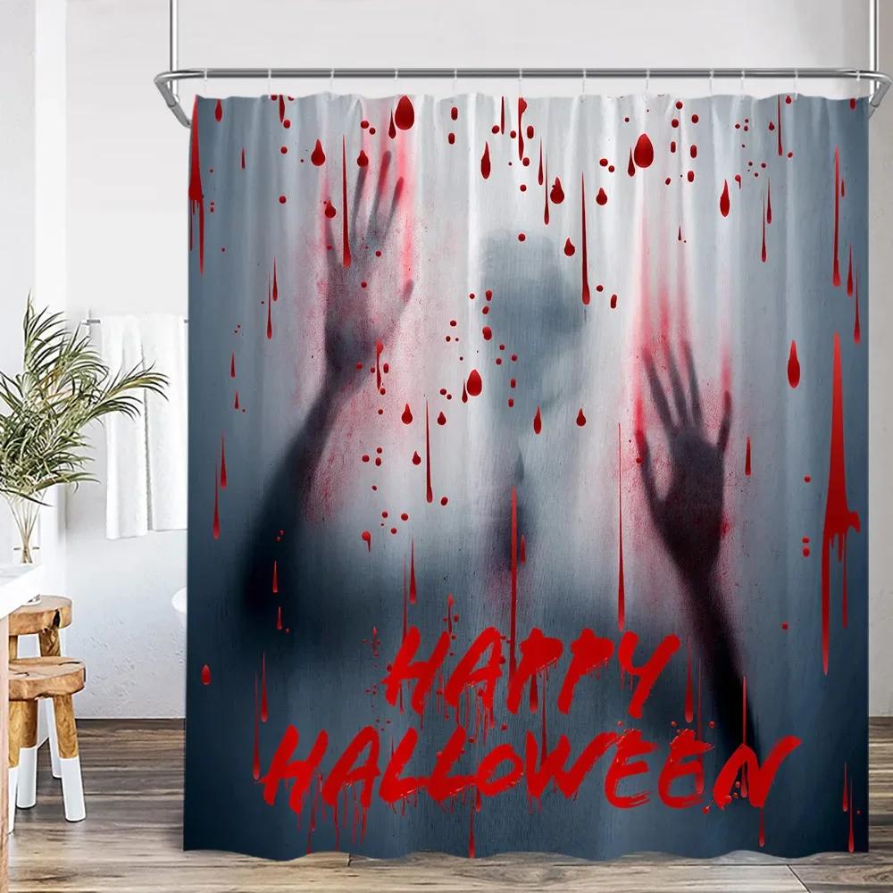 Bloody Handprints Halloween Blood Drops Help Me Shower Curtain Horror Bathroom Decoration Shower Curtain