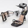 Fashion Luxury Rhinestone Bow Thin Heel Women Sandals Square Toe Narrow Band Slide Sandals Comfortable Open Toe Large Size Women Shoes