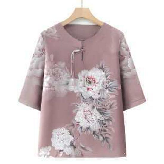 

Summer Short-Sleeved Stylish Top for Middle-Aged and Elderly Women 4XL (130-140 jin)