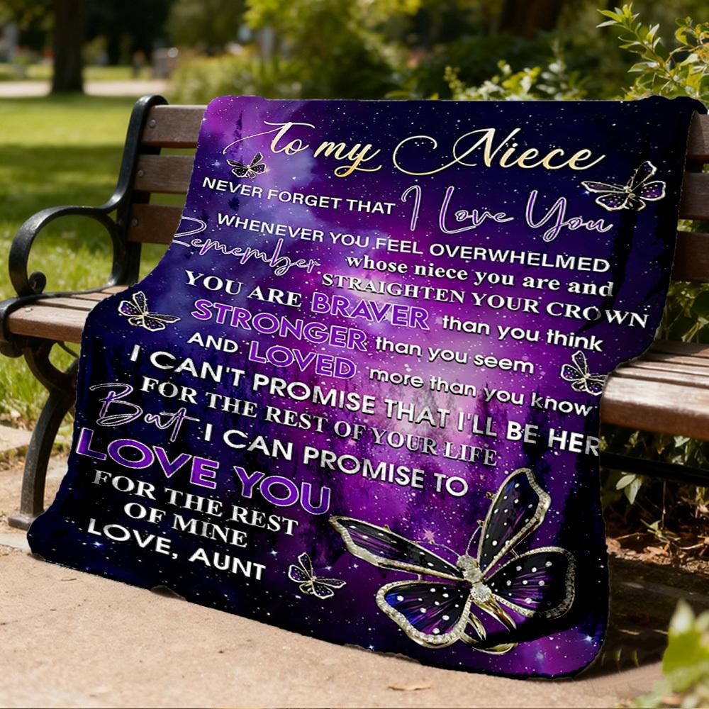1pc Letter for Niece Throw Blanket Polyester Fiber, Lightweight Flannel, Soft & Warm, All Season Use for Outdoor, Camping Digital Print