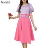 ZANZEA Damen Freizeitkleid mit Druck-Patchwork, Sommer, Kurzarm